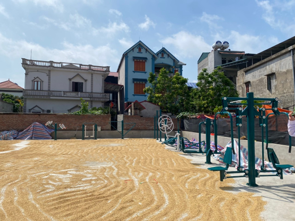 A playground with a playground equipment in the middle of a cityDescription automatically generated