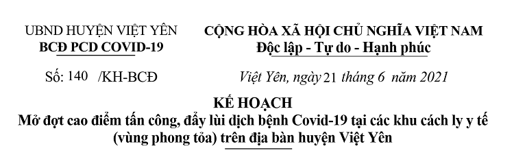 Việt Yên: Mở đợt cao điểm tấn công, đẩy lùi dịch bệnh Covid-19 tại các khu cách ly y tế (vùng...