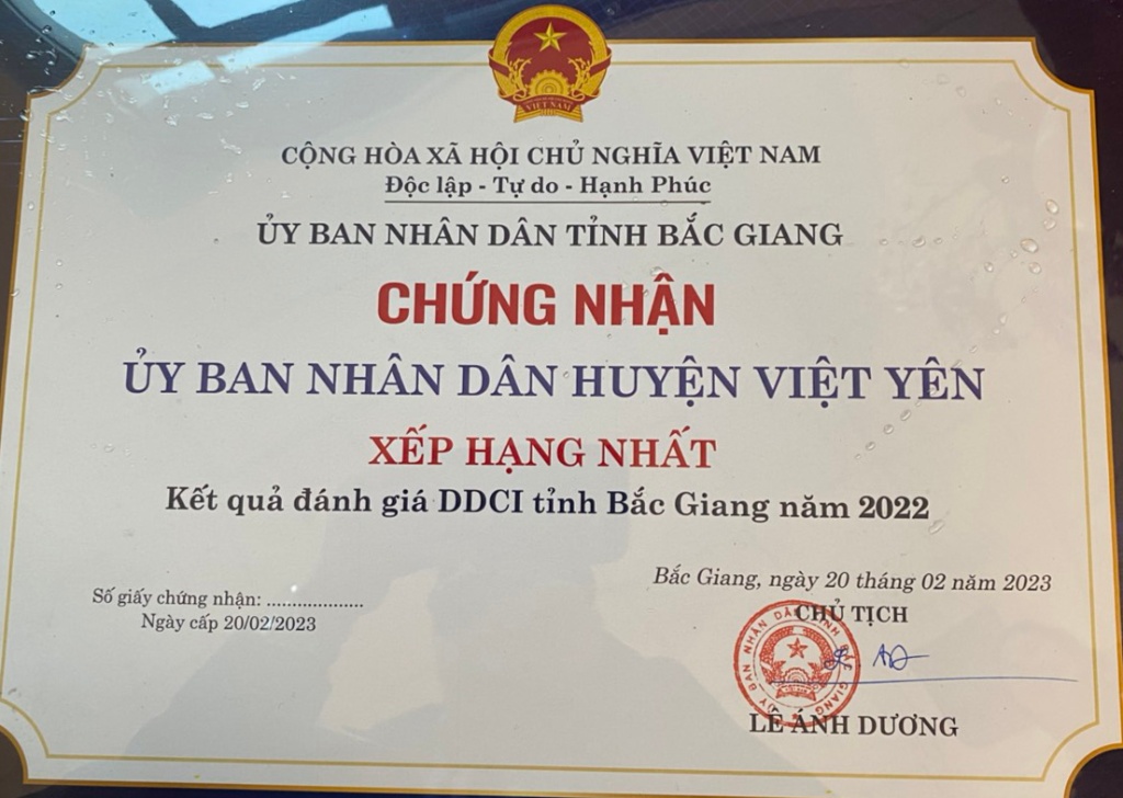Việt Yên đứng đầu toàn tỉnh về chỉ số năng lực cạnh tranh cấp sở, ban, ngành và huyện, thành phố...