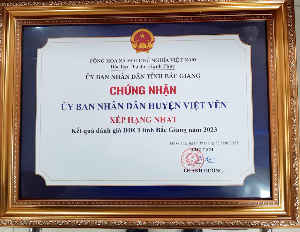 Việt Yên tiếp tục dẫn đầu toàn tỉnh về chỉ số năng lực cạnh tranh cấp huyện DDCI năm 2023