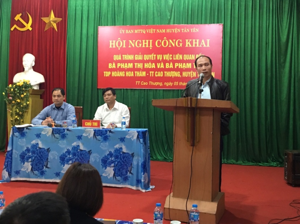 Ủy ban MTTQ huyện Tân Yên tổ chức Hội nghị công khai quá trình  giải quyết vụ việc liên quan đến...