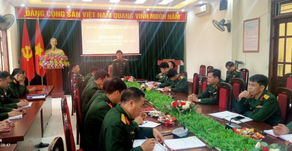 Ban CHQS thị xã Việt Yên duy trì có hiệu quả ngày Chính trị văn hóa tinh thần